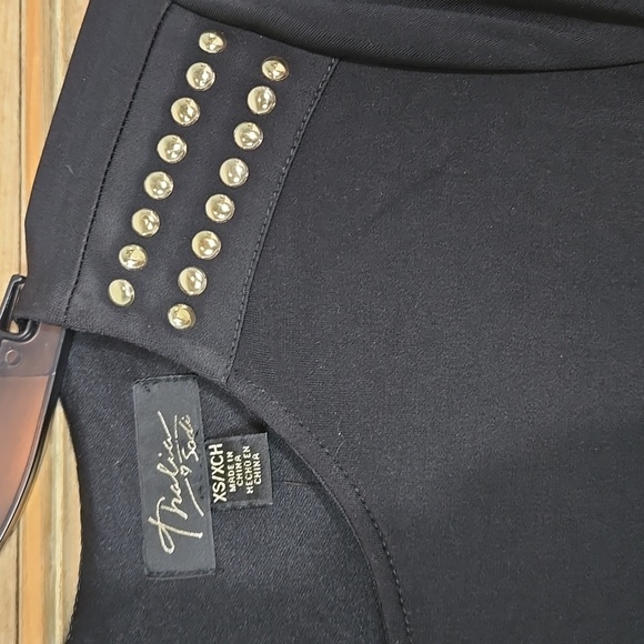 Elegant Black Studded Faux Wrap Dress In Size XS - Picture 5 of 11